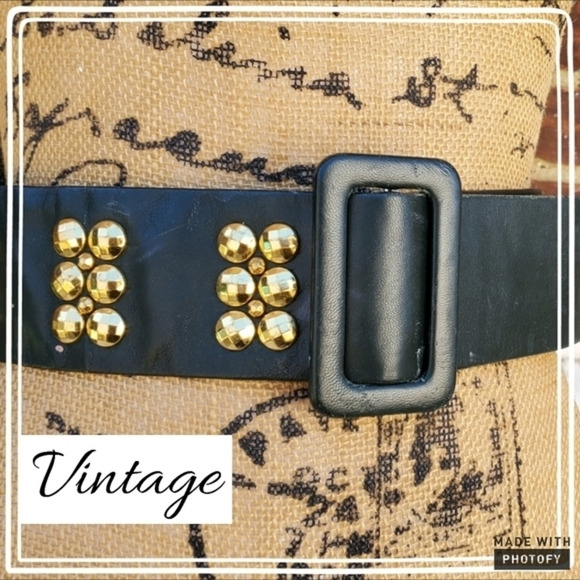Vintage 1980s black studded‎ belt M/L - Picture 1 of 7